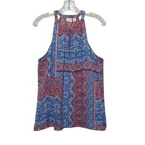 St. Tropez West Boho Tank Top Womens Large Blue Red Paisley Sleeveless High Neck